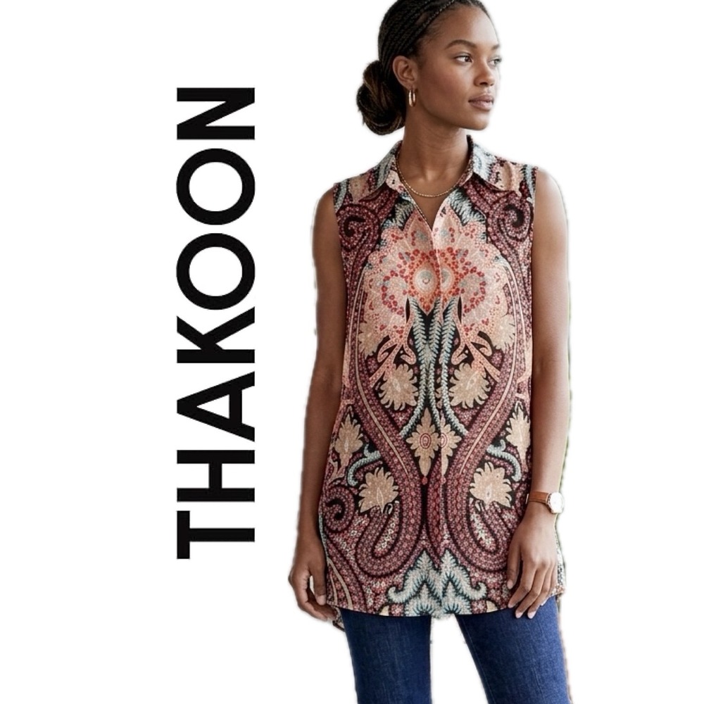 Thakoon Womens 100% Silk‎ Sleeveless Paisley Tunic Top Boho Multi-Color Size 6